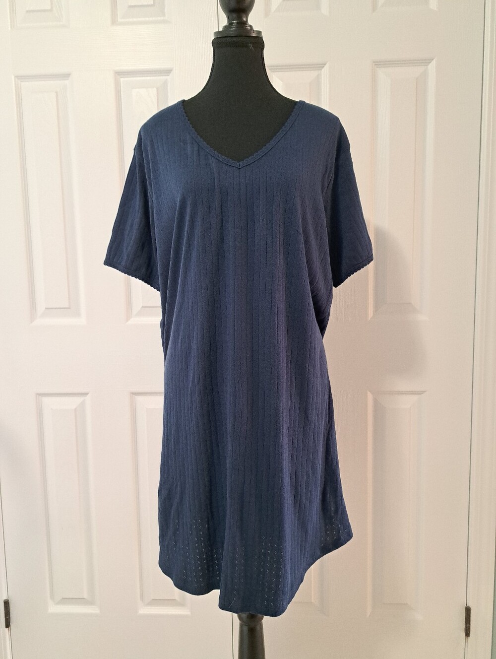 Flora Nikrooz Blue Short Sleeve Nightgown Womens Size XL Pointelle Cotton Sleep